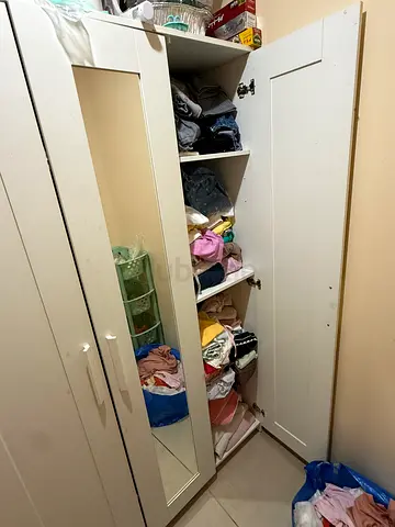 White 3-Door Wardrobe with Mirror - Good Condition