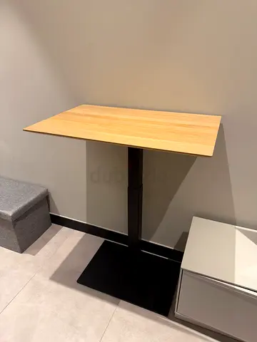 Designer standing desk with Oak Top and Black Base