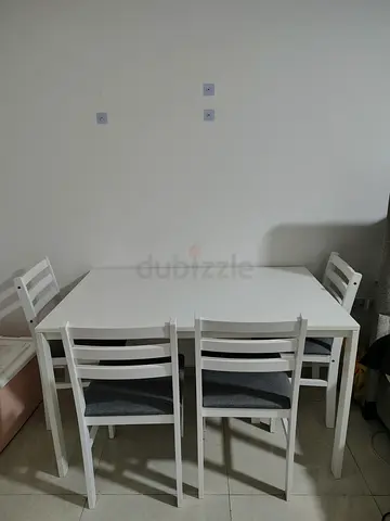 White 4-Seater Dining Table with Chairs - Simple Modern Set
