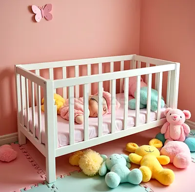 White Wooden Baby Crib / Cot in Good Condition