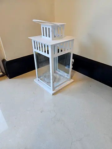 White Decorative Floor Lantern with Glass Panels
