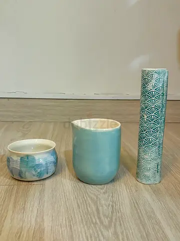 Set of 3 Ceramic Vases / Decorative Pots - Light Blue