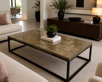 Marina Home Rustic Reclaimed Wood Coffee Table with Industrial Metal Frame