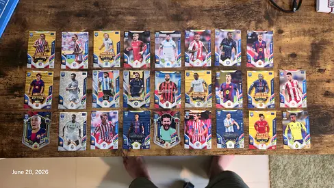 Panini football trading cards (includes Messi, vini jr, dembele, and 700 game coins.