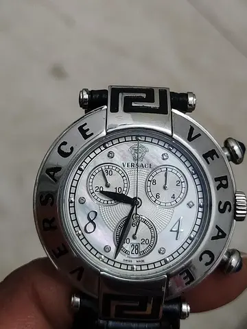 Versace Chronograph Mens Watch with Black Leather Strap, swiss made original