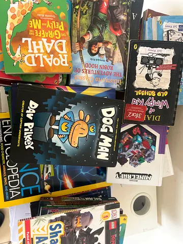 Mixed childrens chapter books (Dog Man, Diary of the wimpy kid, etc.) each 5-15 aed
