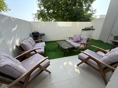 Outdoorset with cushions, coffee table and dinning table