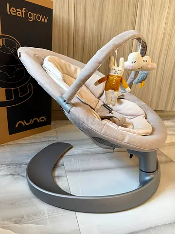 Nuna Leaf Grow Baby Rocker — Light Beige, with box