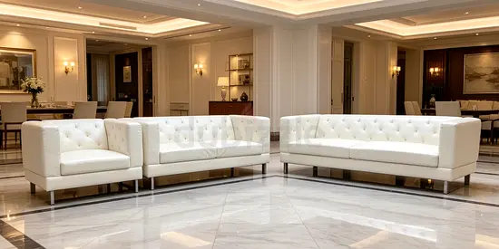 Set of White Leather Sofas - 3-Seater and 2-Seater, Modern Tufted Design