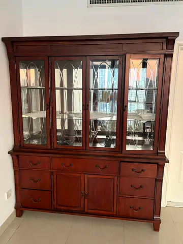 Solid Wood Display Cabinet / China Cabinet with Glass Doors