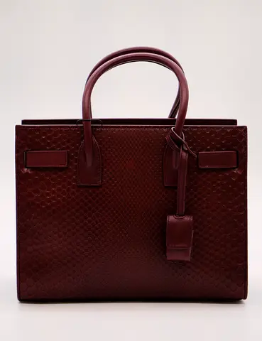 YSLDark Burgundy Structured Leather Handbag - Medium Tote
