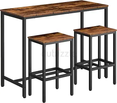 Industrial Bar Table with 2 Stools - Wood Top Metal Frame