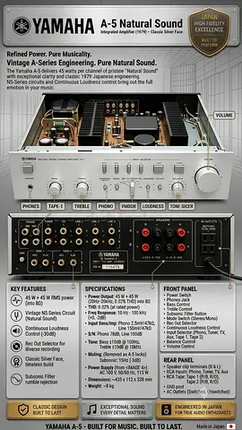 Vintage Yamaha A-5 Natural Sound Integrated Amplifier (1979) – Classic Silver Face