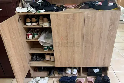Wooden Shoe Cabinet with Multiple Shelves - Light Oak Finish