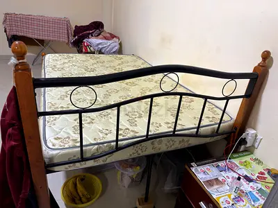 Mini Double Metal  Wood Frame Bed with Mattress - Good Condition Size 120 x 200cms