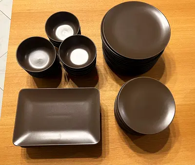 Matching Brown Kitchenware Set (57 Pcs) – Rectangular  Round Plates, Bowls