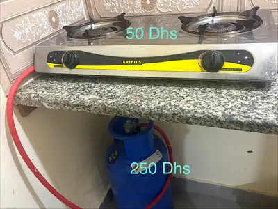 Double Burner Gas Stove with Small Gas Cylinder and regulator - Used, Working