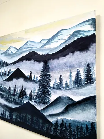 Mountains Foggy Canvas Painting | Wall Decor