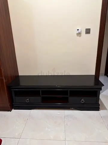 Dark Wood TV Cabinet with Shelves and Drawers - Good Condition