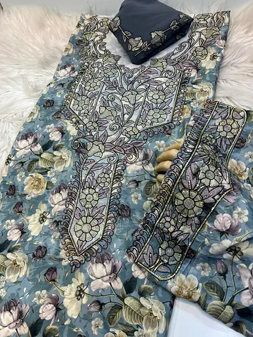 Mukhawar with shaila Italian digital unstitched blue