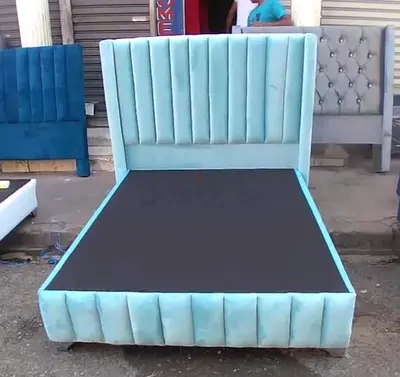 Upholstered Single/Small Double Bed Frame with Padded Headboard - Light Blue