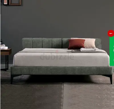 Modern Upholstered Bed Frame with Headboard - Queen/Double (Green)