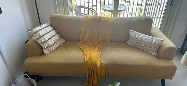 modern mustard fabric sofa in good condition