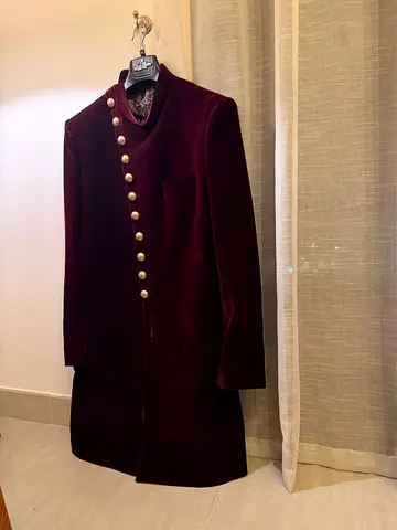 Seema Mehta Burgundy Velvet Sherwani | Size 38
