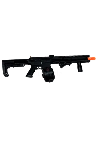 Black Plastic orbeez Assault Rifle with Drum Magazine and Orange Tip