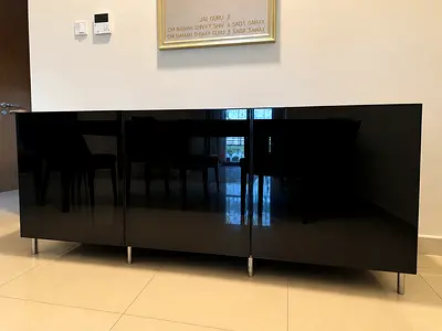 Black Gloss Sideboard / Console Cabinet - 4 Doors, Modern