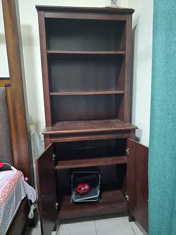 Solid Wood Bookcase with Lower Cabinet - Dark Brown