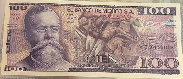 Vintage 100 Mexican Pesos Banknote (Cien Pesos) - Collectible