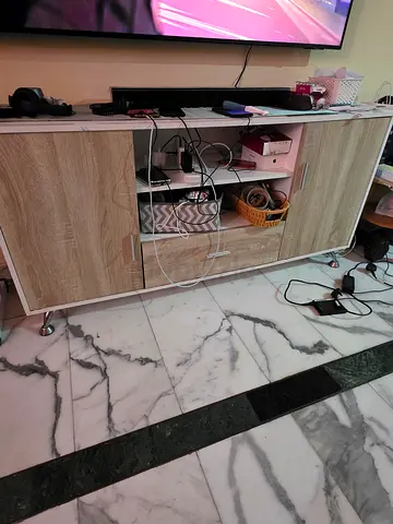 Light Wood TV Entertainment Unit with Shelves - Good Condition
