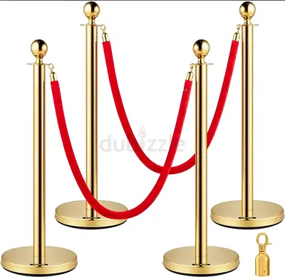 Set of per 2 Gold Stanchion Posts with Red Velvet Ropes - Event Queue Barriers