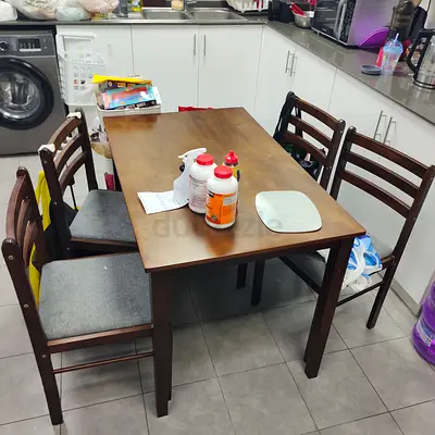 Solid Wood Dining Table with 4 Chairs - Dark Brown, Good Condition