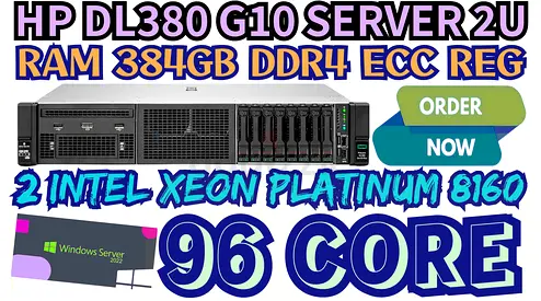 384GB RAM DDR4 HP PROLIANT DL380 G10 SERVER 2 INTEL XEON PLATINUM 8160 96 CORE HARD DRIVE 7.2TB SAS