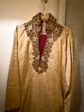Gold Brocade Embroidered Sherwani Kurta  Size 38