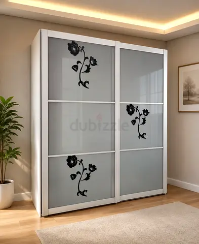 Modern Sliding Door Wardrobe with Floral Accents