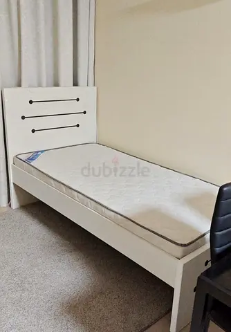 Single white bed frame with mattress - good condition