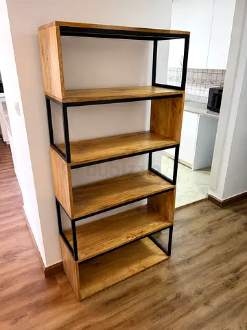 Solid Wood and Metal Open Bookshelf - 5 Tier