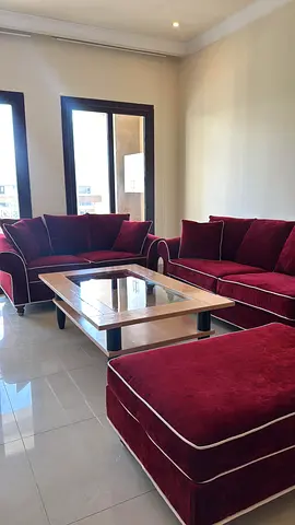 Burgundy Velvet Sofa Set with Coffee Table and Carpet