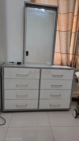 6-Drawer Dresser with Mirror - Light Grey/White, Good Condition