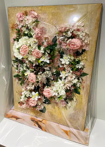 Framed 3D Floral Wall Art Panel - Pink White Roses 70x100cm Handmade