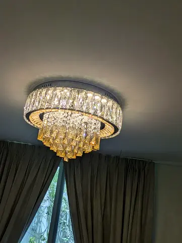 Crystal ceiling chandelier light fixture - elegant round design