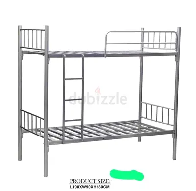 Metal Bunk Bed Frame - Single over Single, Silver, 190x90x180cm