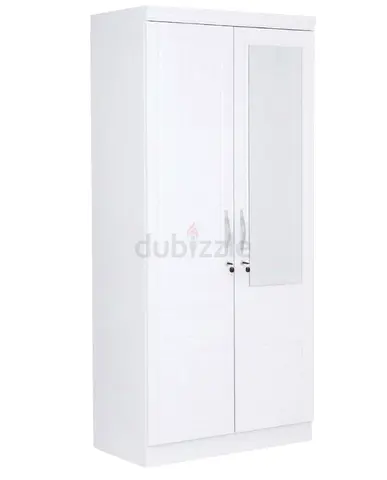 White 2-Door Wardrobe with Mirror - Good Condition