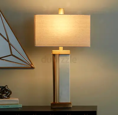 Modern Marble Column Table Lamp with Rectangular Fabric Shade
