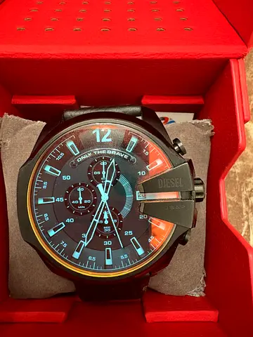 Diesel Mega Chief Chronograph 59mm – Stainless Steel – Like New – Original Leather Strap