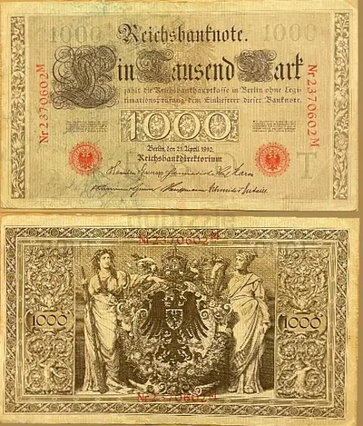 German Reichsbanknote 1000 Mark 1910 - Vintage Banknote