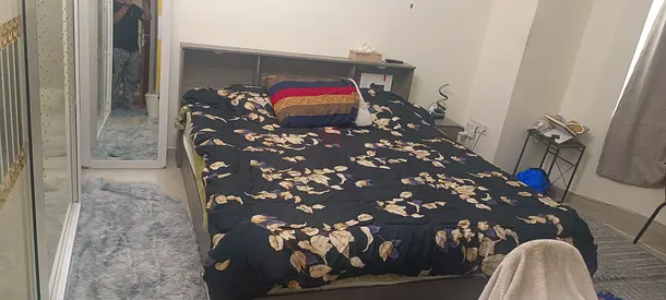 Queen size bed frame with headboard and mattress - good condition